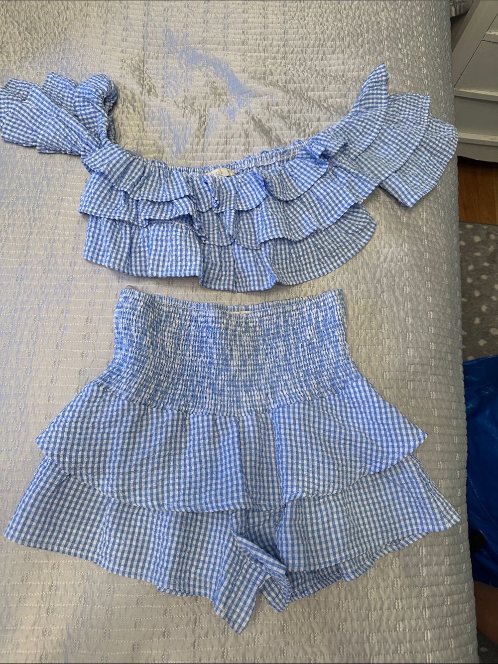 ILLA ILLA Light Blue and White Gingham Ruffle Two-Piece